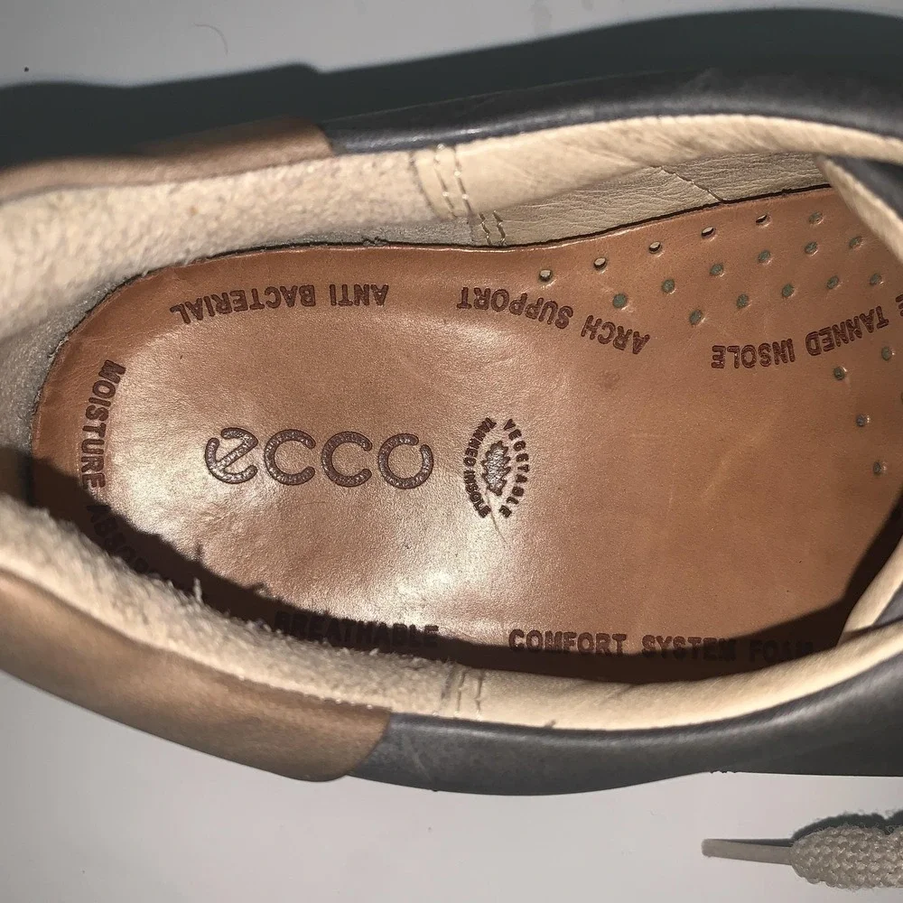 ECCO Shoes Women's 10 Gray Leather Lace Up Casual Comfort Sneakers Walking EU 41